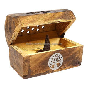 Brûleur d'encens conique en bois indien écologique de haute qualité, motif arbre, fait main, décoratif, support d'aromathérapie pour la maison - Product Image 1