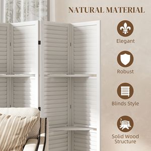 Separador de ambientes de madera blanca de 67 pulgadas de alto con 3 estantes plegables para dormitorio, 6 paneles, biombos separadores de ambientes - Product Image 6