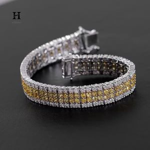 Pulsera de tenis de lujo de 4 filas en amarillo canario, pulsera de eternidad de eslabones anchos con diamantes de laboratorio de dos tonos, joyería fina para mujer - Product Image 2