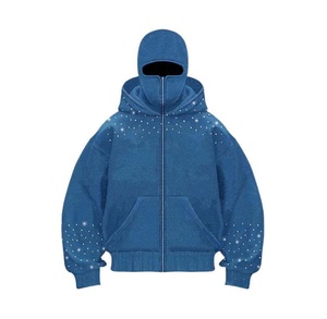 Balaclava à capuche zippée intégrale pour homme, grande taille, style streetwear Y2K, décontractée, en coton tricoté, imprimée et brodée, collection printemps - Product Image 4