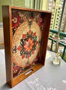 Plateau de service rectangulaire en bois avec poignées, art époxy, décoration rustique pour table basse - Product Image 6