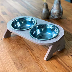 Comederos Dobles de Metal para Perros y Gatos, Hechos a Mano, con Base de Madera, Elevados, para Mascotas - Product Image 3