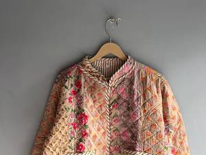 <b>Quilted</b> Cotton <b>Jacket</b> Women Floral <b>Pattern</b> Mandarin Collar Full Sleeve Autumn Regular Length Patch Pocket Hand Embroidery GIFT - Product Image 4