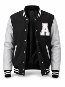 Veste universitaire unisexe noire avec broderie de la lettre A sur les manches, style streetwear, col rabattu, coupe classique, vêtement d'hiver - Product Image 3