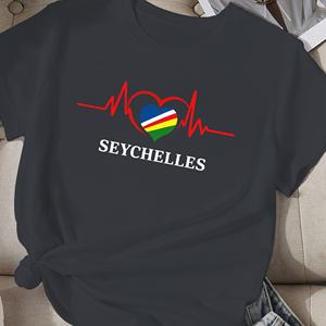 เสื้อยืดผู้หญิง Comfit ธง Seychelles พร้อมเส้นการเต้นของหัวใจ - Product Image 1