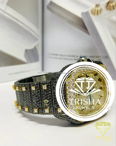 <b>Black</b> & Gold VVS Moissanite Diamond <b>Watch</b> in 925 Sterling Silver Fully Iced Luxury Timepiece - Product Image 5