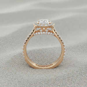 Scalloped Diamond Halo Cathedral Engagement <b>Ring</b> Rose <b>Gold</b> Plated Prong <b>Set</b> for Certified - Product Image 3