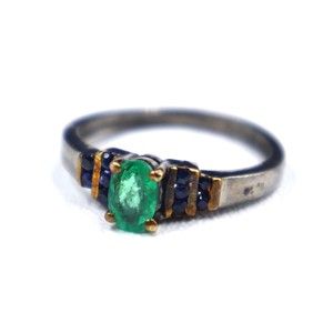 925 Sterling <b>Silver</b> Black Rhodium Plated <b>Emerald</b> with Blue Sapphire Cut Gemstone <b>Ring</b> Wholesale <b>Ring</b> Jewelry Gift <b>Ring</b> Birthday - Product Image 2