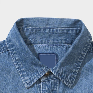 Chemise en jean pour homme à manches longues, couleur unie, décontractée, col rabattu, poches, délavage à la pierre, coupe classique, manches complètes - Product Image 3