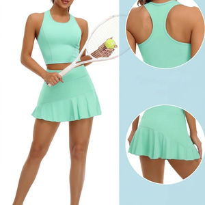 Ensembles deux pièces jupe plissée taille haute et soutien-gorge de sport pour femme – Tenues de tennis et d'entraînement athlétiques - Product Image 3