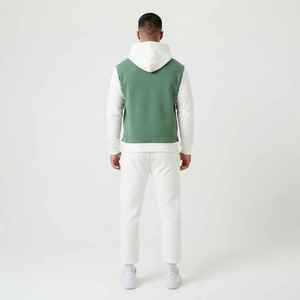 Men's Green <b>White</b> Color Block Hoodie <b>Tracksuit</b> Full Sleeve Casual Sweatshirt Set With Drawstring Pockets Autumn Wear - Product Image 2