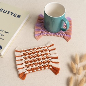 Colorful Handmade Macrame Coasters Boho Style Fringe Table <b>Mats</b> for Coffee <b>Cups</b> Dining Table and Home Decor Styling From India - Product Image 3