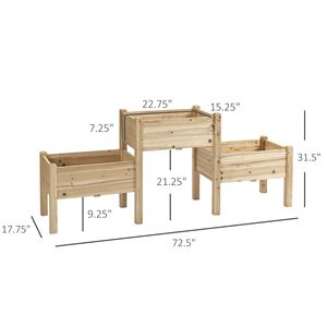 Ensemble de 3 jardinières surélevées en bois, design à deux niveaux avec trous de drainage naturels pour support de plantes - Product Image 3