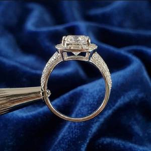 925 Silver Classic Halo <b>Cushion</b> Moissanite Diamond Engagement <b>Ring</b> <b>Wedding</b> Anniversary Handmade <b>Ring</b> for Women. - Product Image 3