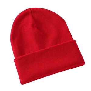 New Arrival Red Knitted Beanie Hat Solid Color Casual <b>Winter</b> <b>Cap</b> 100% Acrylic Adjustable Fit for Adults - Product Image 1