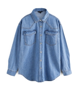 Camisa Vaquera de Talla Grande para Mujer, Manga Larga, Algodón Transpirable de Alta Calidad, Ropa Exterior Informal Personalizada para Mujer - Product Image 2