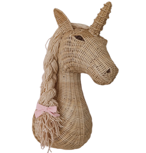 Adorno de Pared de Cabeza de Unicornio para Niños, Hecho a Mano con Ratán, Estilo Bohemio, Organizador de Habitación Infantil - Product Image 1