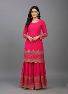 Costume Anarkali traditionnel pour femmes avec dupatta brodé, coupe ample, longueur au sol, bleu marine, broderies dorées, style indien pakistanais - Product Image 3