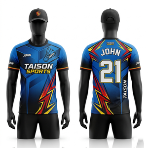 Maillot de badminton pour hommes 180 GSM en micro-polyester respirant, bleu ciel avec empiècements jaunes, design par sublimation, logo personnalisé - Product Image 4
