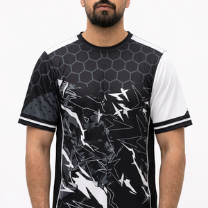 Ensemble de maillots de football sublimés pour hommes, col rond, manches courtes, évacuation de l'humidité, 100% polyester mesh, noir et blanc, numéro 29, athlétique - Product Image 3