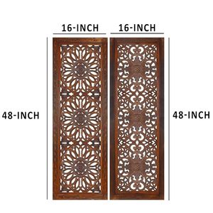 Juego de 2 Paneles Decorativos de Pared de Madera de Mango, Tallado de Medallón Rectangular, Color Marrón Quemado, Decoración para el Hogar - Product Image 2