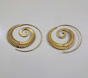 Women's Trendy Bohemian Loop Hoop Earrings Ethnic Brass With Pearl and Diamond Gorgeous Ethnic Style GC-ER-439 for Gifting - Product Image 2