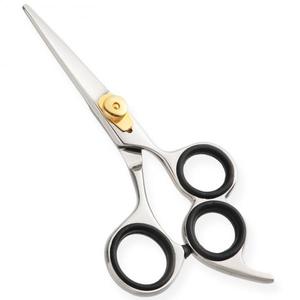 Ciseaux professionnels ergonomiques pour salon de coiffure, pour droitiers, en acier inoxydable plaqué or, à vis fixée, taille moyenne, finition métallique mate - Product Image 2