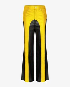 <b>Men's</b> High Waist Yellow Black Color Blocked Wide Leg Pants With Side Stripe Button Fly Street Style Summer Wear - Product Image 4