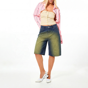 High Quality Stonewashed Women's High Waist Gradient Wash Denim <b>Shorts</b> Straight Leg Casual Summer Style Women Wash Jorts - Product Image 1