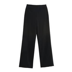 Pantalones de chifón de cintura alta personalizados para mujer, transpirables, rectos, de verano, con bolsillos, cierre de cremallera, para uso casual, teñido liso, 100% - Product Image 2