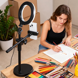 <span class=keywords><strong>Support</strong></span> universel en plastique pour téléphone portable avec anneau lumineux, <span class=keywords><strong>support</strong></span> <span class=keywords><strong>de</strong></span> <span class=keywords><strong>table</strong></span> réglable et pince <span class=keywords><strong>de</strong></span> fixation - Product Image 2