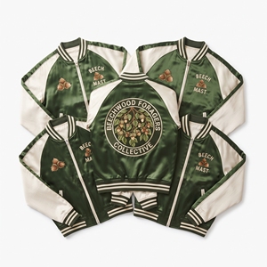 Wholesale Supplier Satin Souvenir Jacket Golden Yellow Slate Grey Ancient Grain Rye Embroidery Baseball Bomber <b>Coat</b> - Product Image 4