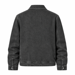 Veste en jean délavé pour homme, couleur unie, col rabattu, coupe classique, fermeture boutonnée, style décontracté automne - Product Image 2