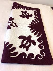 Luxury Stylish Handmade Deep <b>Plum</b> Sea Turtle & Hibiscus Hawaiian Quilt Hot Sale Wholesale 100% Cotton Home <b>Bedding</b> Decor Quilt - Product Image 2