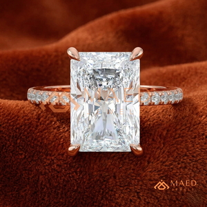 Elegant 3ct Radiant Shape Crushed Ice Moissanite <b>Solitaire</b> <b>Ring</b> with Pavé Band S925 <b>Silver</b> / 14k Rose Gold - Product Image 1