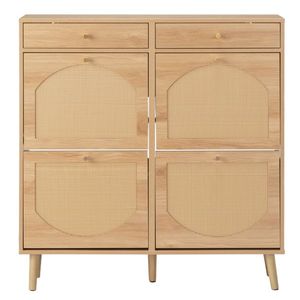 Scarpiera in Rattan Colore Legno Naturale con 2 Cassetti e 4 Scomparti Ribaltabili 105x24x110cm, Realizzata in Truciolato - Product Image 5