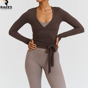 Shinbene - Tops cruzados con lazo frontal para mujer, bolero de manga larga, cárdigan corto, tops para yoga, ballet, pilates - Product Image 4