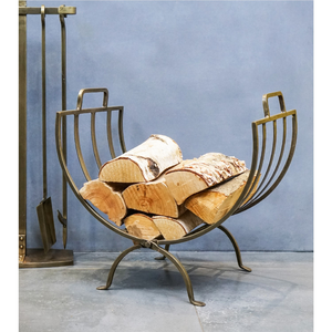 Porte-bûches écologique en laiton, panier à bois décoratif d'intérieur, support de rangement en fer et bois fait main de haute qualité - Product Image 1