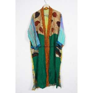 Robe longue en soie pour femme, style kimono vintage imprimé bohème, tenue de plage respirante, taille unique, kimono japonais pour femme - Product Image 5