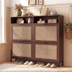 Scarpiera autoportante in stile Boho con 4 cassetti a ribalta e ripiani aperti, organizer per scarpe da ingresso - Product Image 2