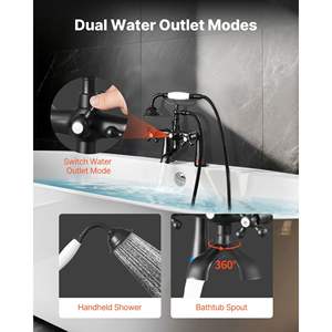 Robinet de baignoire à pieds en bronze huilé vintage, kit de douche, bec rotatif à 360 degrés, tuyau de 59 pouces de long, robinets de montage sur pont, douche - Product Image 4