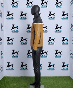 Chaqueta de Cuero Genuino al por Mayor con Capucha, Cremallera, Ajuste Delgado, Estilo Urbano, Parches Frontales, Acolchada y Cortavientos para Hombre - Product Image 3
