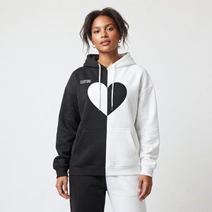 Women's Oversized 100% Polyester Color Block Hoodie <b>Heart</b> Graphic Long Sleeve Kangaroo Pocket Custom <b>Sweatshirt</b> - Product Image 3