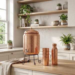 Antique Copper Water Pot and Dispenser <b>Container</b> Pot 100% Natural Tumbler Serve Ware Copper Water Pot Wholesale - Product Image 3