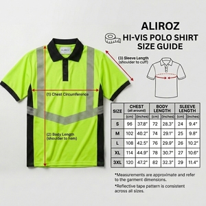 Polo de travail haute visibilité en polyester Aliroz pour hommes, uniforme de sécurité réfléchissant jaune-vert avec bordure noire - Product Image 5