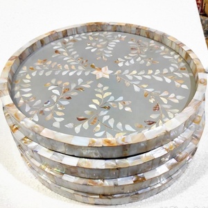 Plateau de service en nacre de qualité supérieure Tradition arabe Conception d'incrustation d'os d'animaux Artisanat naturel poli pour Eid Ramadhan pour vadrouille - Product Image 5