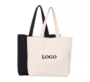 <b>Canvas</b> <b>Shopper</b> Tote Bag Cream with Black Trim Open Top Minimalist Style for Shopping All Seasons <b>Shopper</b> Tote Bag - Product Image 1