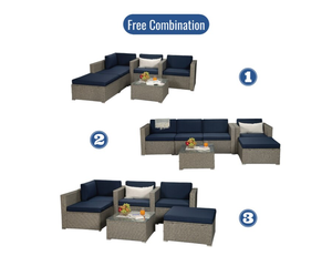 Juego de sofás de mimbre para exteriores de 6 piezas | Muebles de patio de ratán PE con marco de acero y cojines | Juego de sofás de jardín - Product Image 3