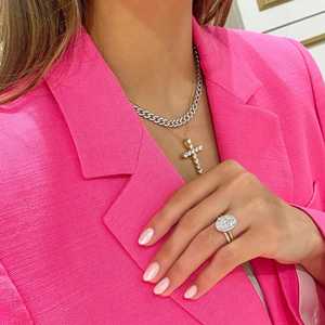 Cuban Curb <b>Chain</b> Link Necklaces 14K 18K Solid Gold Pave Round Lab Grown Diamond <b>Box</b> Clasp 15Inch Layering Modern Luxury Jewelry - Product Image 4