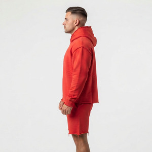 Conjunto de Sudadera con Capucha y Pantalones Cortos Oversize de Algodón Pesado con Borde sin Rematar y Hombro Caído para Hombre - Product Image 4